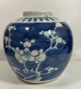 Antique Chinese Blue White Porcelain Prunus Blossom Vase Jar 4.  5 " Kangxi Rings