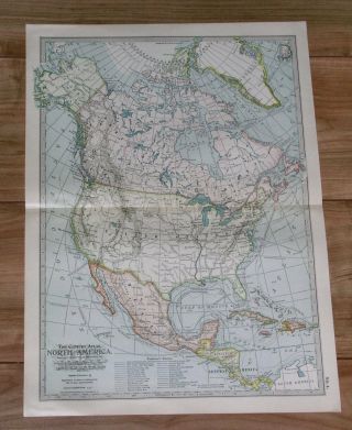 1911 Antique Map Of North America Canada United States Mexico