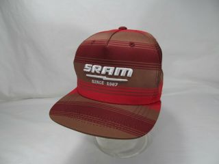 Sram Red And Brown Print Flat Cap Cycling Dh Mtb Baseball Cap/hat Rare