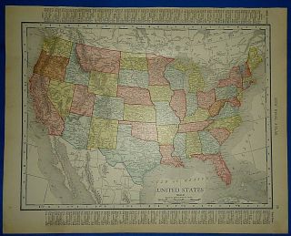 Vintage 1911 Atlas Map The United States Old & Authentic S&h