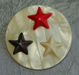 Antique Vintage Celluloid Button Red White Blue Stars Aprx:1 - 3/4 " 1025 - B