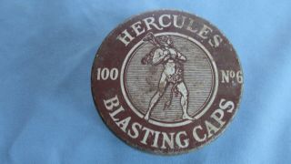 Hercules Powder Company Round Brown 100 No.  6 Blasting Cap Tin - Underground Mines