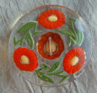Antique Vintage Glass Button Reverse Painted Flower Apx:1 " 018 - A