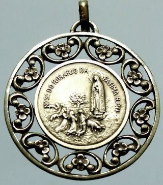 Antique Silver Religious Art Pendant Saint Virgin Mary Our Lady Of Fatima