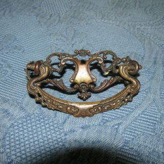 Fancy Back & Bail Antique Victorian Brass & Iron Drawer Pull