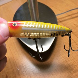 Vintage Heddon Chugger Spook Fishing Lure - Yellow Shore Clear Belly