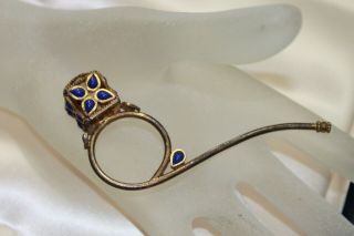 Unusual Rare Gilt on Brass Lapis Lazuli jeweled Poppy Opium Tobacco smoking pipe 3