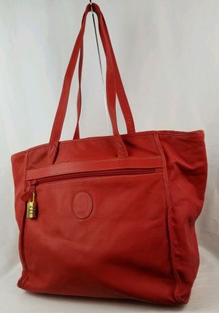 Rare Christian Dior Red Leather Large Tote Shoulder Bag Carry On Luggage
