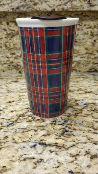 Starbucks 2017 Holiday Ceramic Traveler 11 oz Tumbler Christmas Mug Plaid Rare 2