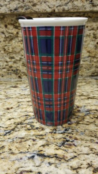 Starbucks 2017 Holiday Ceramic Traveler 11 oz Tumbler Christmas Mug Plaid Rare 3