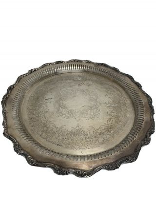 Vintage Wilcox International Silver Plate American Rose 15 " Round Tray 7372b