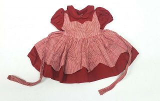 Vintage Doll Teddy Bear Dress Red Gingham Petaled Apron Tie Back