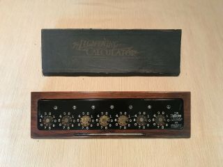 Antique The Lightning Calculator Adding Machine,  Hardwood Base,  Box