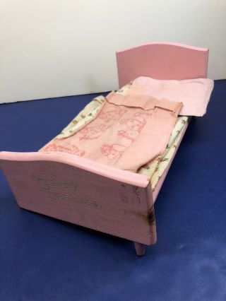 11x6x4.  5” Vintage Vogue Ginny Doll 1950’s Pink Bed And Bedding B Missing Legs