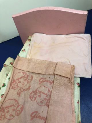 11x6x4.  5” Vintage Vogue Ginny Doll 1950’s Pink Bed And Bedding B Missing Legs 2