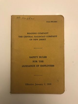 Vtg Rare 1935 Crrco Of Nj Reading Central Railroad Co Of Jersey Safety Rule