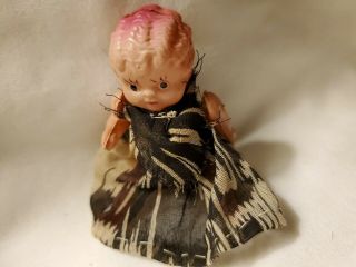 Antique Itty Bitty Baby Doll Miniature Celluloid Vintage Jointed Dollhouse 2 In
