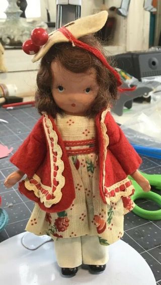 1930s 5.  5in Nancy Ann Story Book Bisque Doll Story Book Doll On Back Usa
