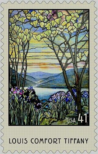 20 Stamps Magnolias And Irises Window By Louis Comfort Tiffany Studios 1908