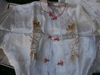 OLD CHINESE SILK STYLE CLOTHING SET WITH EMBROIDERED DRAGON RARE 3