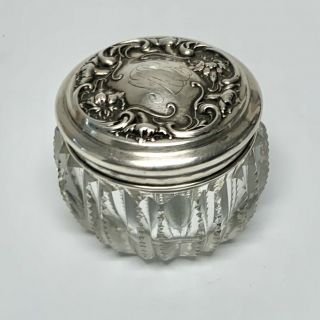 Antique Rw & S Wallace Sterling Silver Small Cut Glass Trinket Dresser Box Mono