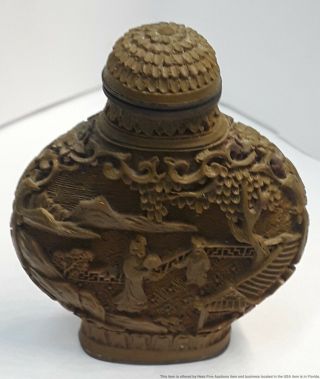 Antique Carved Cinnabar Chinese Landscape Motif 4 Character Seal Snuff Bottle