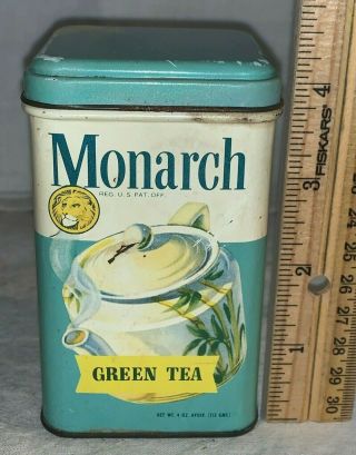 Antique Monarch Green Tea Tin Litho 4oz Can Reid Murdoch Lion Grocery Store Old