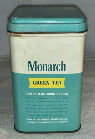 ANTIQUE MONARCH GREEN TEA TIN LITHO 4OZ CAN REID MURDOCH LION GROCERY STORE OLD 2