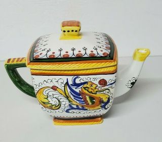 Rare,  Deruta Style Ceramic Teapot,  Maioliche Dipinte A Mano,  Made In Italy.