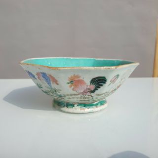 Good Chinese 19th C Kangxi Style Famille Rose Chickens Bowl