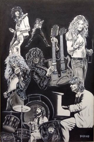 Rare Led Zeppelin Classic Rock Band 24x36 In.  Signed Numbered By Bradford 95/250