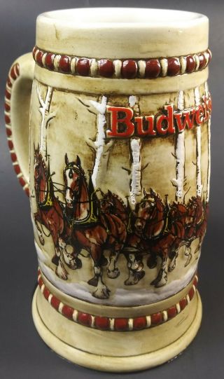 Rare Vintage 1981 Budweiser Snowy Woodlands Holiday Beer Stein