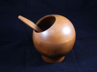 Milbern Mid Century Modern Wooden Orb Space Age Nut Bowl With Spoon
