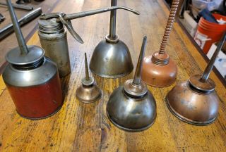 Antique Tools Vintage Rare Oil Can Canisters Thumb Pump Squirt • Mechanics Usa ☆