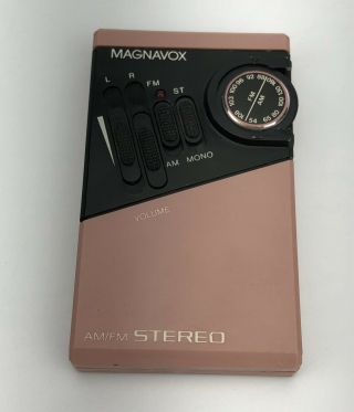 Vintage Magnavox 1988 Am/fm Stereo Radio D1650 Hand Held Portable - Rare Pink