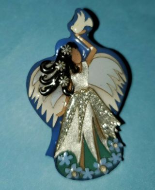 Rare Vintage Signed Pins By Lucinda Glitter Fairy Angel Flowers W/dove Brooch