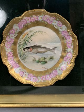 Ca.  1910 Antique FISH PLATE Old PAINTING on PORCELAIN Gold GILT Nautical DECOR 3