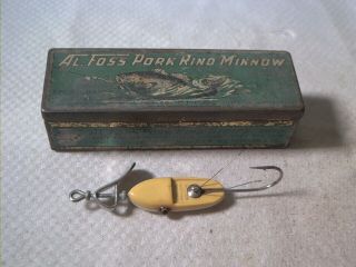Vintage Old Metal Fishing Lure Al Foss Oriental Wiggler Yellow W/ Box