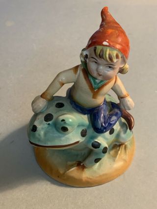 Pixie Fairy Elf Boy Riding On Frog Figurine Made In Occupied Japan Rare Vintage