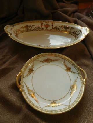 Antique Nippon 2 Dish Hand Painted Gold Gilding
