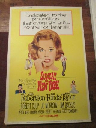 Sunday In York - 40 X 60 Rare Movie Poster - Taylor - Jane Fonda
