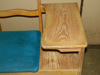 Vintage 1960s Wood Telephone Gossip Chair Bench Entry Lamp Table 3