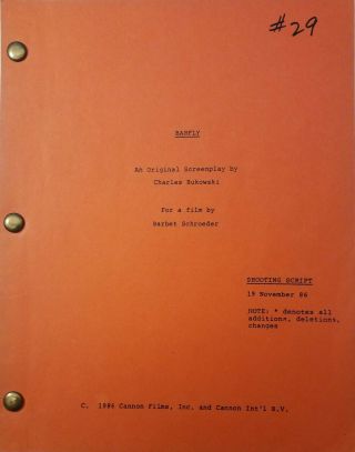 Barfly Rare Movie Shooting Screenplay By Writer Charles Bukowski,  1986