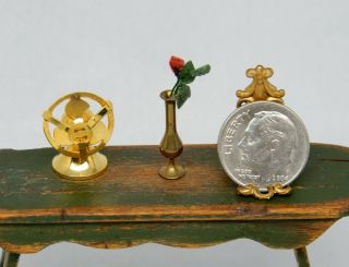 Vintage Fan & Brass Bud Vase Dollhouse Miniature 1/2 Scale 1:24