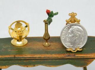 Vintage Fan & Brass Bud Vase Dollhouse Miniature 1/2 Scale 1:24 2