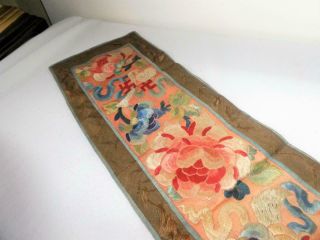 Antique Vintage Chinese Silk Embroidery Robe Sleeve Band Panel Flowers