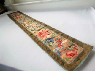 ANTIQUE VINTAGE CHINESE SILK EMBROIDERY ROBE SLEEVE BAND PANEL FLOWERS 3