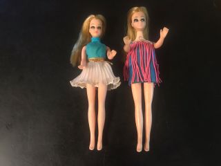 Vintage 1970s Topper Dawn Dolls In Outfits.  2 Dolls