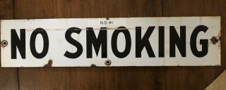 Vintage Antique 18 " X4 " No Smoking Enamel Porcelain Gas Oil Station Sign