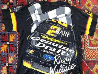 Vtg Rare Nascar 2 Rusty Wallace Miller Racing All Over Print T Shirt Sz L